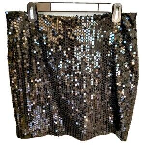 Cache Black Sequin Skirt Womens Sz L Stretchy "flaw"